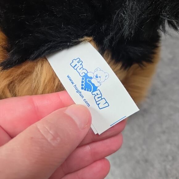 HugFun Rottweiler Dog Plush 14 Inch Brown Black Puppy Red Bow Stuffed Animal Toy - Picture 8 of 10